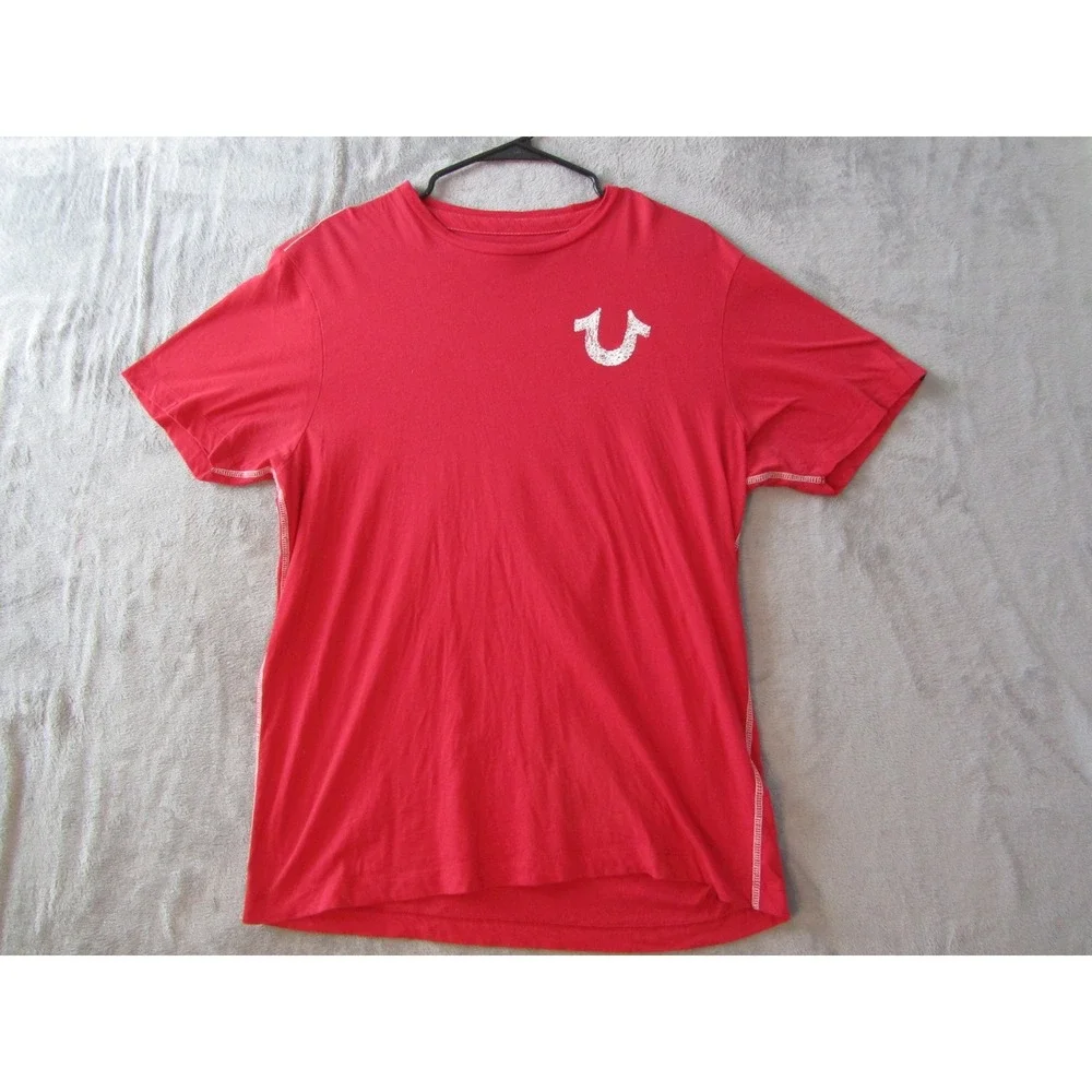 True Religion Shirt Mens XL Red Graphic Horseshoe Logo Short Sleeve T-Shirt